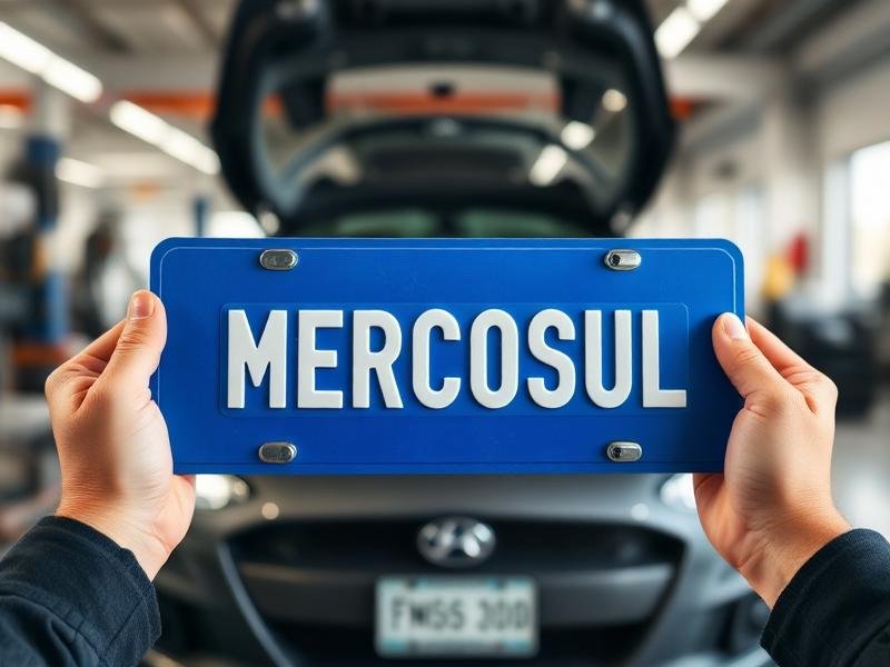 Placa Mercosul nova sendo entregue em oficina